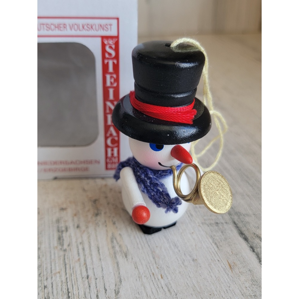 Steinbach snowman trumpet vintage ornament horn Xmas German wooden